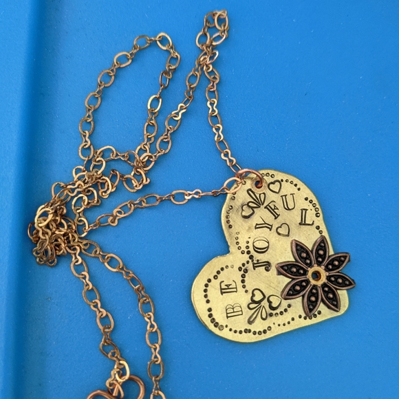 Brass Heart Hand Stamped Joy Pendant - Picture 7 of 8